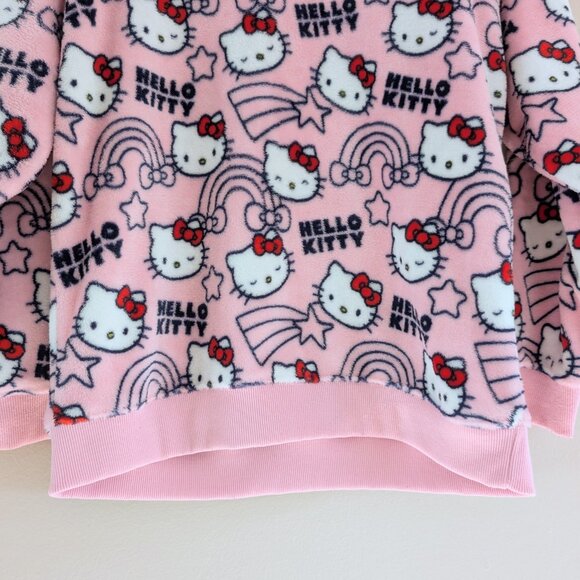 Hello Kitty Pink Cozy Plush Long Sleeve Fleece Pajama Top Crew Neck Rainbows M - Picture 5 of 11